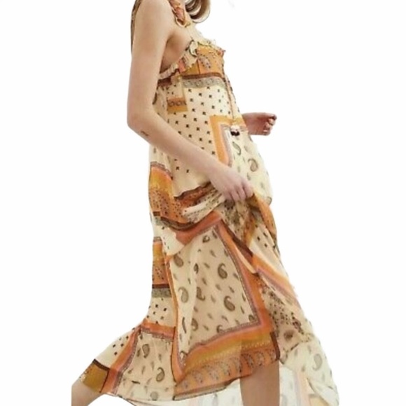 Zara Cream and Orange Tiered Maxi Sundress - Picture 6 of 15